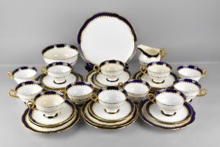 A Late 19th/Early 20th Century Coalport Tea Set Decorated with Cobalt Inset and Gilt Highlight to