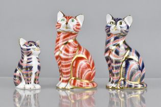 Three Royal Crown Derby Paperweights to Comprise Two Cats and a Kitten