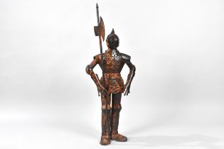 A Modern Tin Plate Model of a Medieval Knight in Armour, 90cms High