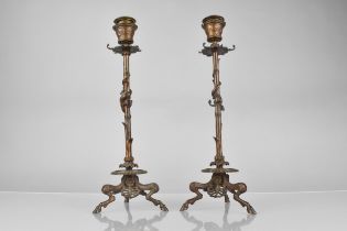 A Pair of 19th Century Barbedienne Foundry Candlesticks Modelled with Gadrooned Sconce above