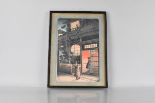 A Japanese Tsuchiya Koitsu Framed Colour Woodblock Print, Asakusa Kannon Temple Frame 32x42cm