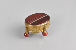 A 19th Century Agate Trinket Box of Oval Form with Gilt Metal Mounts Raised On Ball Feet, 5.5x4.