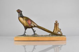 An Early 20th Century Austrian Cold Painted Spelter Table Lighter In the Form Of a Cock Pheasant