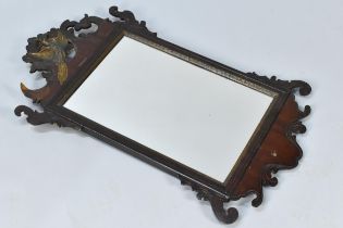 A Georgian Style Mahogany Fretwork Mirror with Gilt Ho-ho Bird Crest, 49x80cms