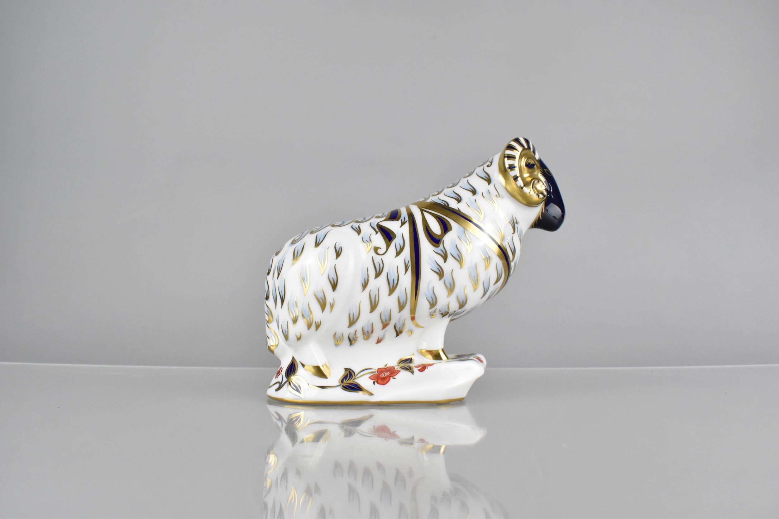 A Royal Crown Derby Paperweight Ram, 14cm High - Image 2 of 3