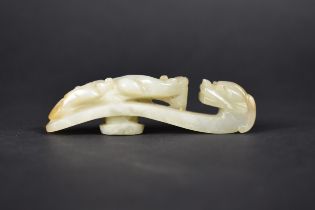 A Chinese Jade Chi Dragon Belt Buckle 9cm Long