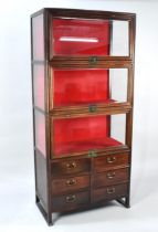 An Edwardian Mahogany Three Tier Glazed Chinoiserie Display Cabinet with Red Velour Lined