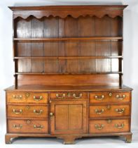 A Good George III Cheshire Dresser in Oak with Mahogany Cross Banding to Top and Drawers. On Bracket