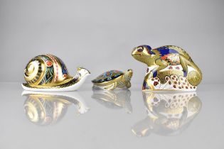 Three Royal Crown Derby Paperweights to Comprise Garden Snail (Limited Edition) Terrapin and