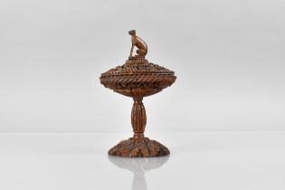 A Carved Coquilla Nut Pomander on Reeded Bulbous Support and Acanthus Oval Base, the Oval Base and