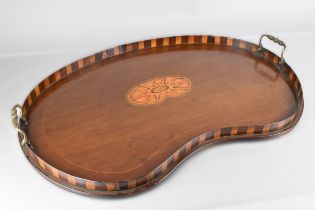 A Late Victorian Inlaid Kidney Shaped Tray with Two Brass Handles, 59cm wide