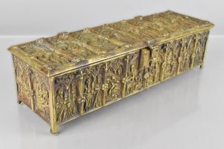 A 19th Century Brass Gothic Velvet Lined Casket, The Base Marked with a Hexagon Inscribed AFC,