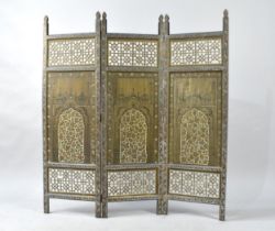 A 19th/20th Century North Indian/Persian Three Panel Screen Decorated In Polychrome Enamels with
