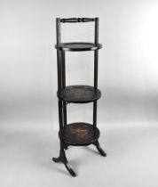 An Early 20th Century Ebonised and Chinoiserie Decorated Folding Cake Stand, With A Turned Handle