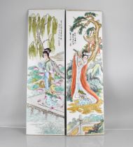 A Pair of Large Chinese Republic Porcelain Plaques Decorated in the Famille Rose Palette with