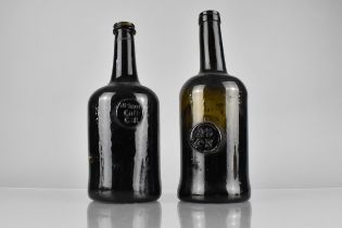 Two 18th Century Glass Bottles with Seal Stamps, 26cm and 27cm High