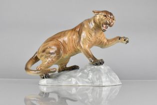 A Large Beswick Model Of A Puma on Rock, No. 1702, 21cm High