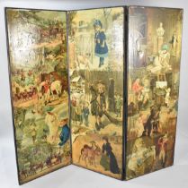 A Victorian Decoupage Three Fold Dressing Screen/Room Divider, Each Panel Measuring 63x162cm