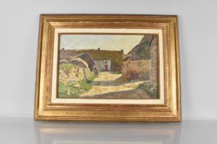 A Framed Oil On Canvas, 20th Century, Farmyard Scene With Thatched Buildings, Signed, Subject