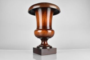 A Small Treen Campana Urn With Outswept Everted Rim on Square Plinth Base, 32cm High