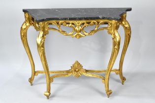 A Late 20th Century Gilt Based and Marble Topped Console Table by marmoles Gomez, Sevilla.