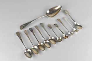 A Collection of Georgian and Later Silver Spoons to include George III Serving Spoon, Irish Silver