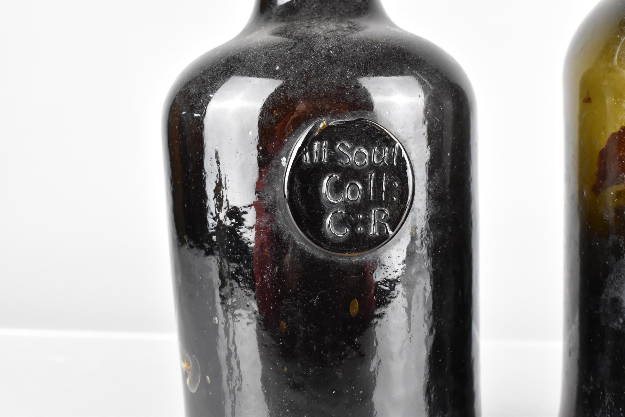 Two 18th Century Glass Bottles with Seal Stamps, 26cm and 27cm High - Image 2 of 3