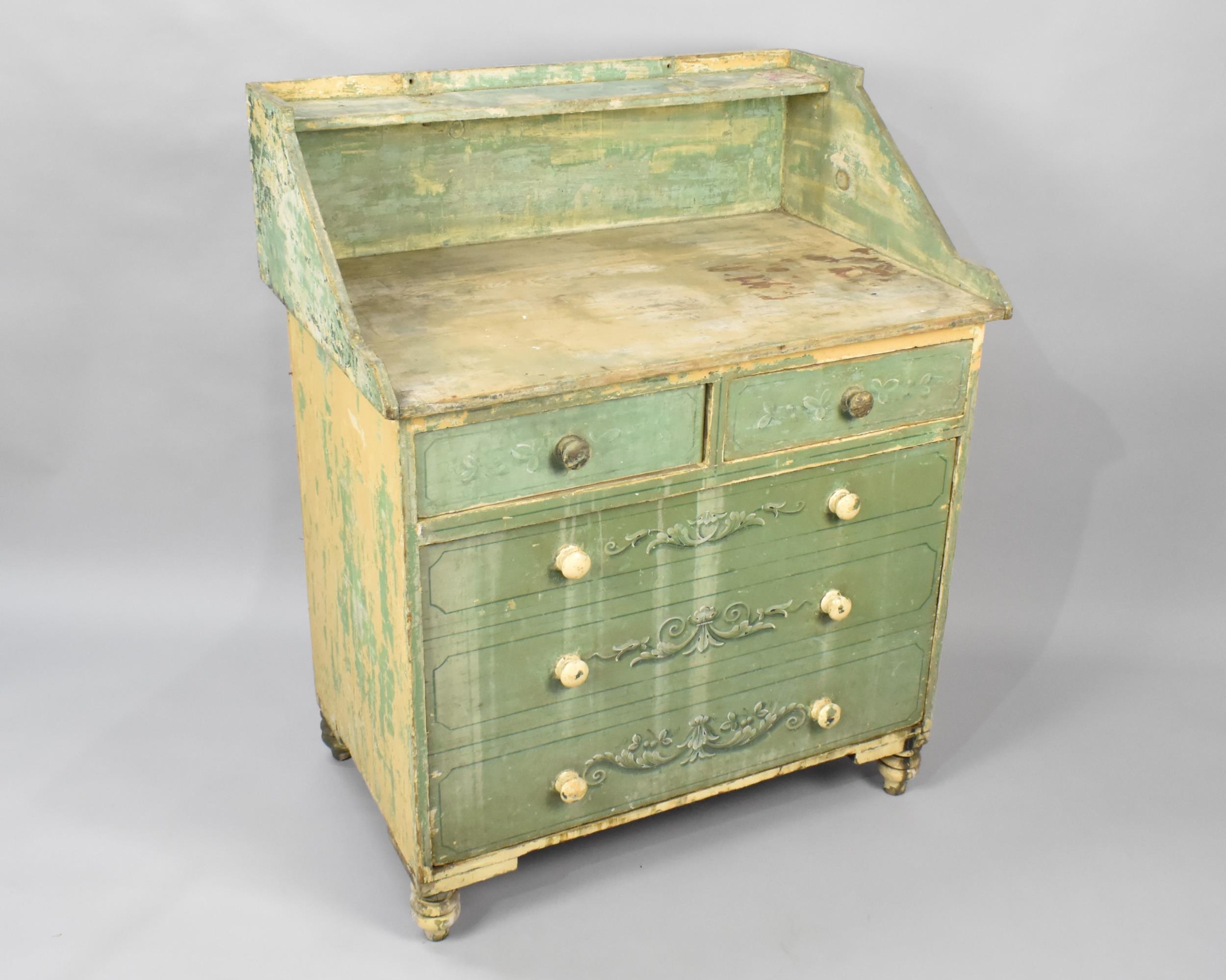 A 19th Century Painted Pine Washstand with Trompe L'oeil Decoration, Reverse Lining and Acanthus - Image 2 of 4