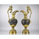 A Large and Impressive Pair of French Gilt Bronze Decorative Ornamental Ewers Decorated in Relief