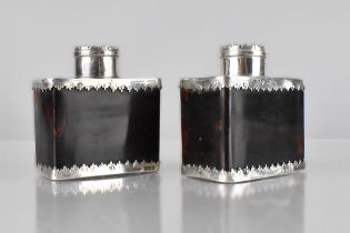 A Pair of George V Silver Mounted and Tortoiseshell Tea Caddy Flasks, London Hallmark 7cm High