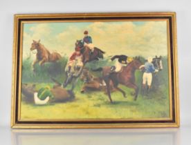 S. Harvey, Framed Oil on Canvas, Mid/Late 20th Century English School, Jockeys Clearing Canal