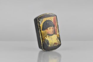 A 19th Century French Papier Mache Snuff Box, the Hinged Lid Painted in Polychrome with Portrait