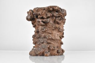 A Chinese Qing Dynasty Burr Wood Brush Pot of Foot Form, 19.5cm High
