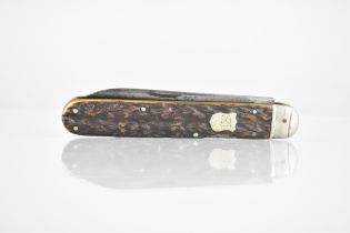 A Vintage Horn Handled Pocket Knife with Single Blade and Screw, 13cm Body and Total Length with