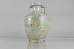 A Chinese Ming/Qing Dynasty Jun Ware Glazed Twin Handled Vase Body Decorated in Shallow Relief Lotus