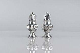 A Pair of Edwardian Silver Pepper Casters by E S Barnsley & Co. of Wrythen Form, Birmingham 1904