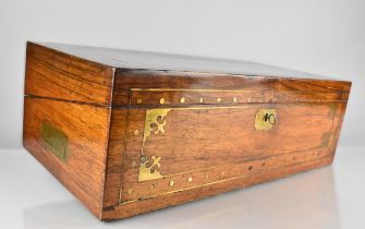 A 19th Century Mahogany Brass Inlaid Writing Slope Having String and Disc Detail and Flush Twin