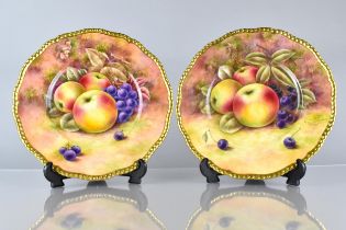 Two Coalport Cabinet Plates Hand Painted with Still Life Fruit, Apples and Cherries by R. Budd