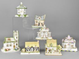 A Collection of Seven Various Coalport Cottages, "Village Church", "Elizabethan Cottage", "The