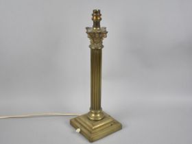 A Vintage Brass Table Lamp Bass in the Form of a Reeded Corinthian Column on Stepped Square Base, No