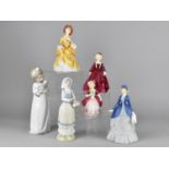 Six Various Ceramic Figures to Comprise Royal Worcester Autumn Song, Grandmother's Dress, Royal
