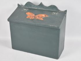 A Modern Painted Wooden Storage Box with Sloping Hinged Lid having Oak Leaf and Acorn Motif, 35.5cms
