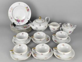 A Bavarian German Eschenbach Floral Decorated Tea Set to Comprise Six Cups, Six Saucers and Six Side