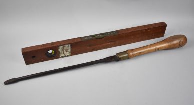 A Vintage Wooden Rabone Spirit Level together with a large Vintage Screwdriver, 74cms Long