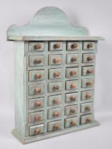 A Modern Blue Painted 28 Drawer Spice Chest, Galleried Back, 33cms Wide and 42cms High
