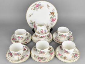 A Wedgwood Floral Decorated Tea Set to Comprise Five Cups, Six Saucers, Six Side Plates, Cake Plate,
