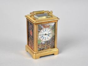 A Miniature Brass Cased Carriage Clock with Imari Patterned Porcelain Panels, Working Order, 7.