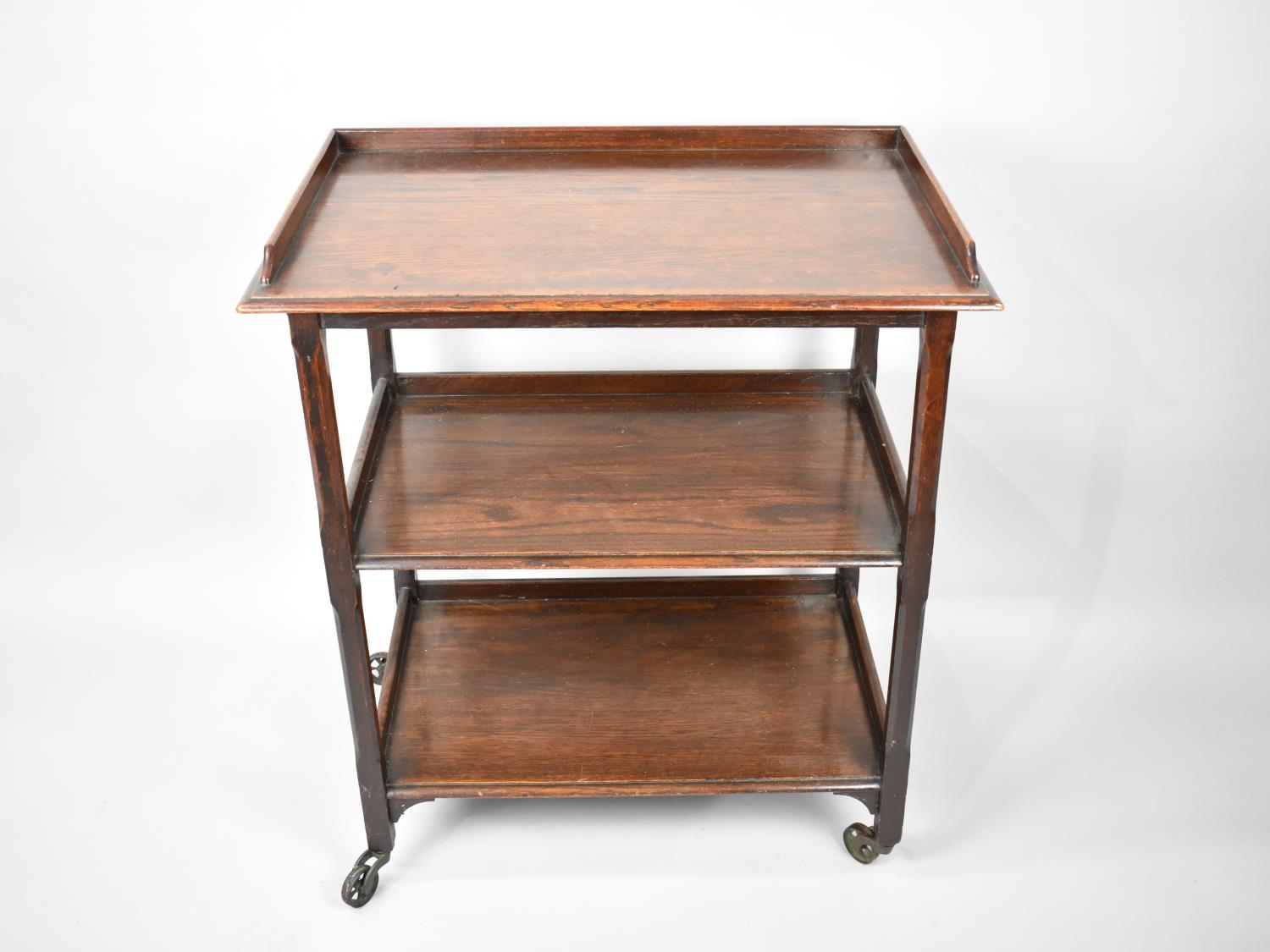 An Edwardian Three Tier Galleried Oak Trolley, 68cms Wide and 77cms High - Bild 2 aus 2