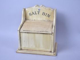 A Modern Painted Wooden Salt Bin with Hinged Sloping Lid, 17cms Wide