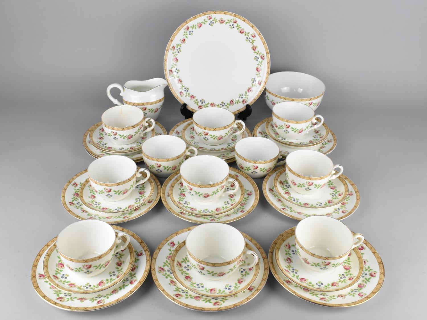 A Collingwoods Floral Banded Decorated Tea Set to Comprise Eleven Cups, Eleven Saucers, Twelve